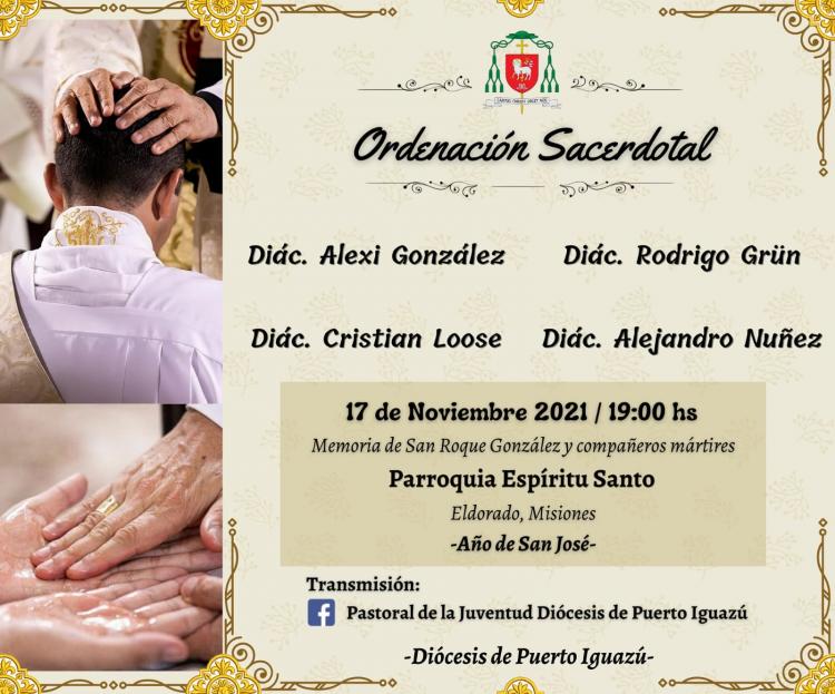 Mons. Baisi ordenará cuatro sacerdotes para la diócesis de Puerto Iguazú