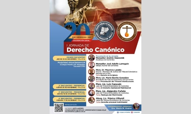 Se realizará la I Jornada de Derecho Canónico en Corrientes Se realizará la I Jornada de Derecho Canónico en Corrientes